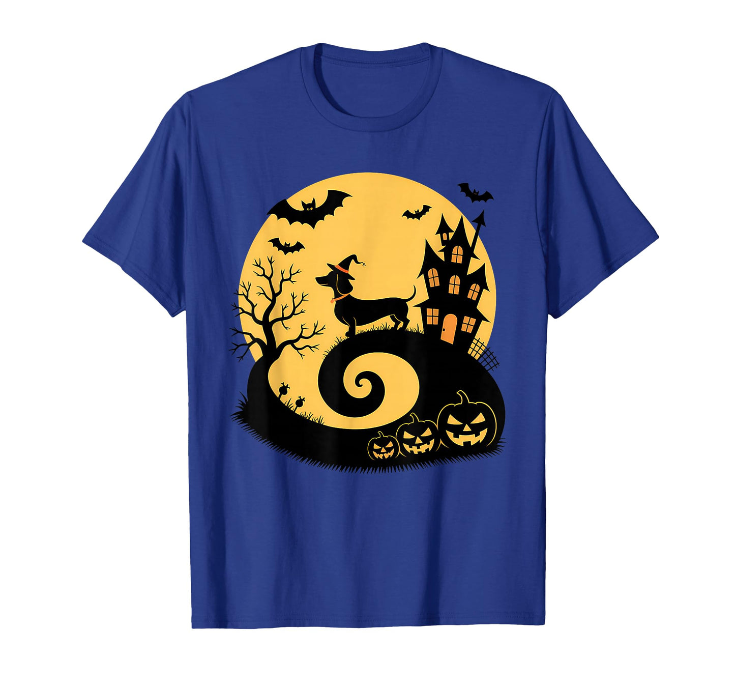 Halloween Dachshund Witch Pumpkins Bats Moon T-Shirt