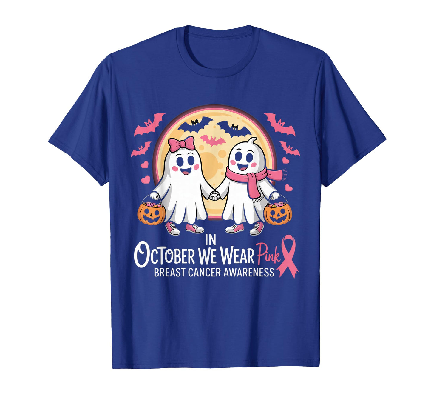 in October We Wear Pink Ghost Witch Breast Cancer Awareness T-Shirt