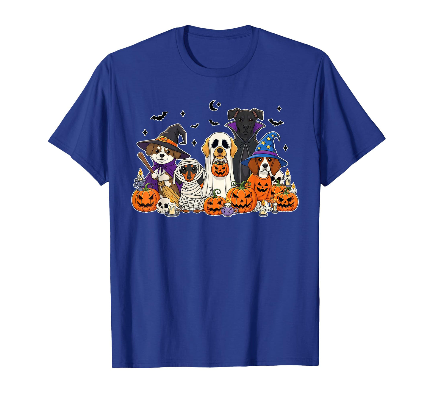 Cute Dogs in Ghost Witch Mummy Costume Women Men Halloween T-Shirt
