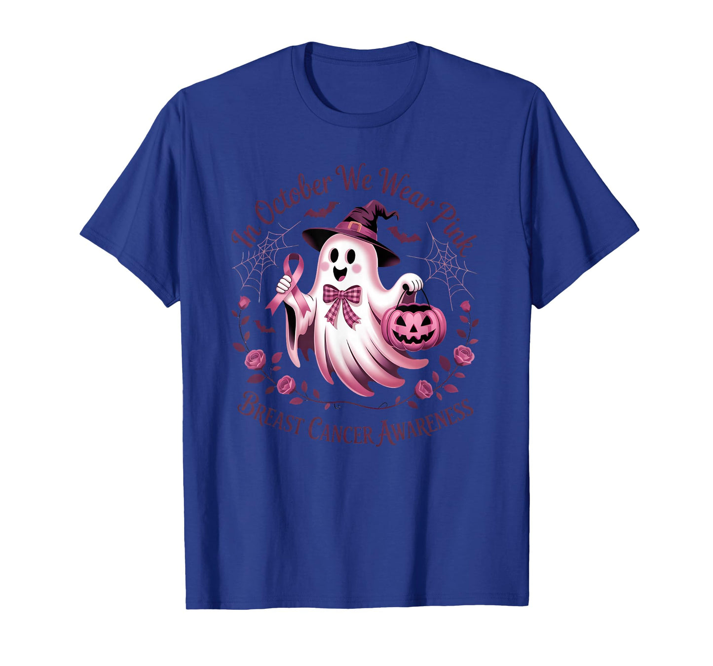 in October We Wear Pink Ghost Breast Cancer Awareness T-Shirt