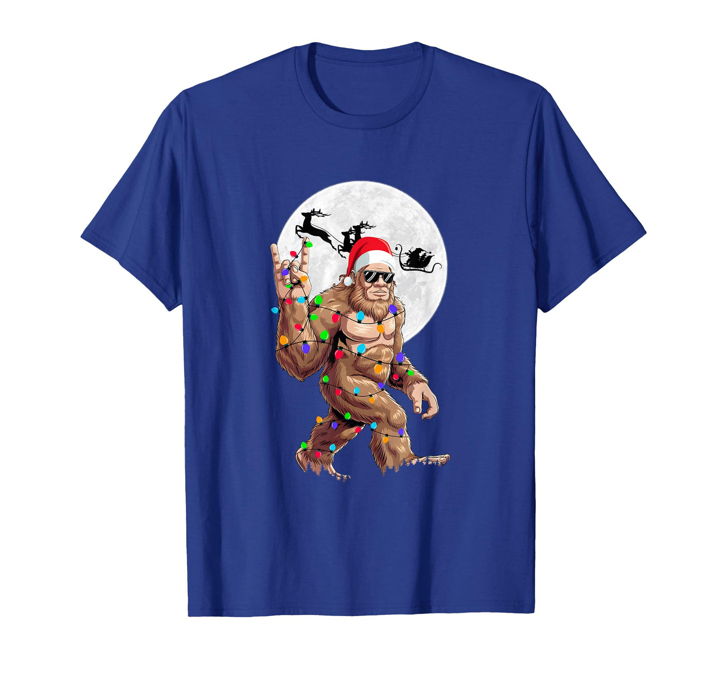 Funny Bigfoot Christmas Lights Holiday Santa Design T-Shirt