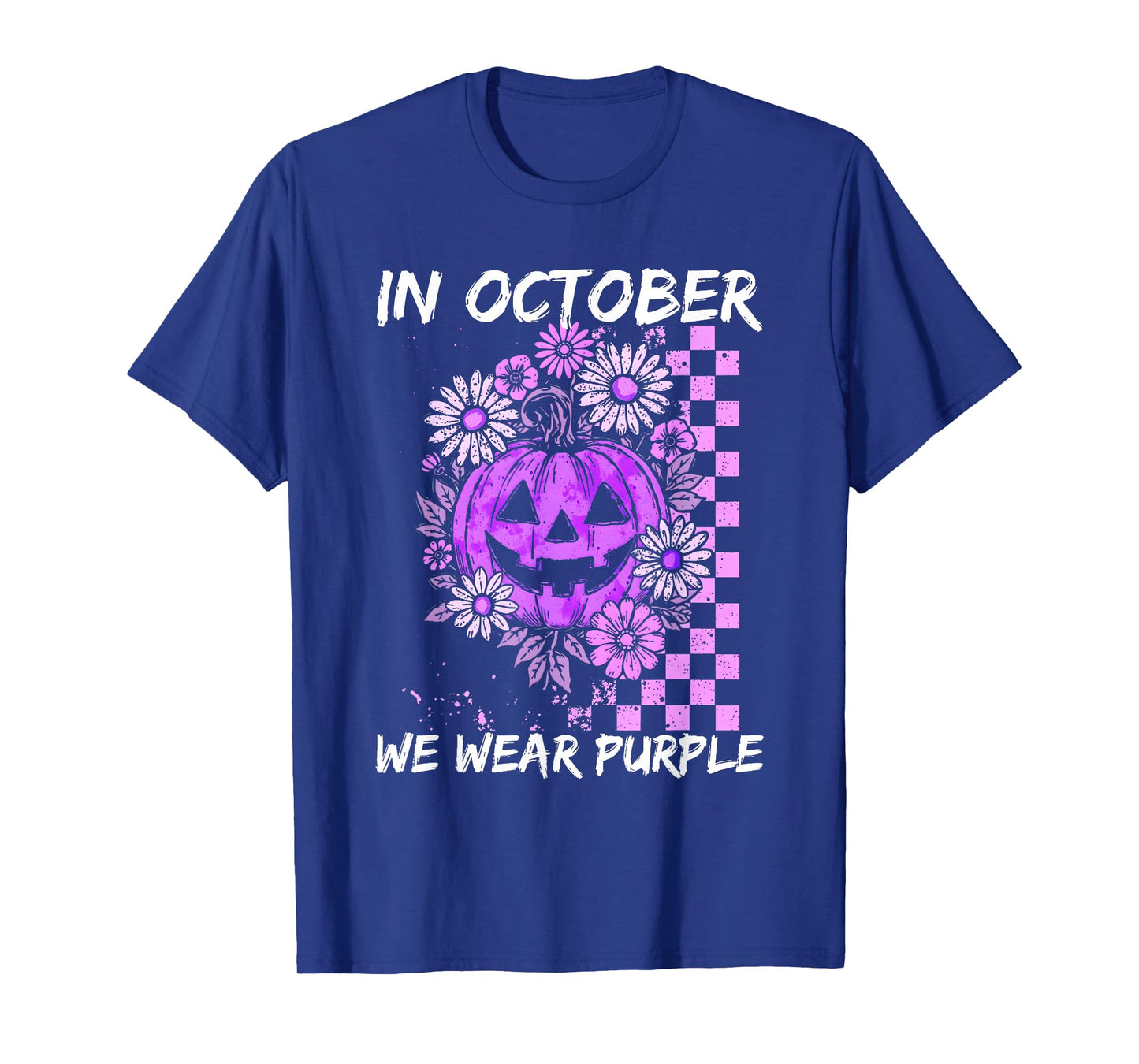 in October We Wear Purple Domestic Violence Vintage Floral T-Shirt