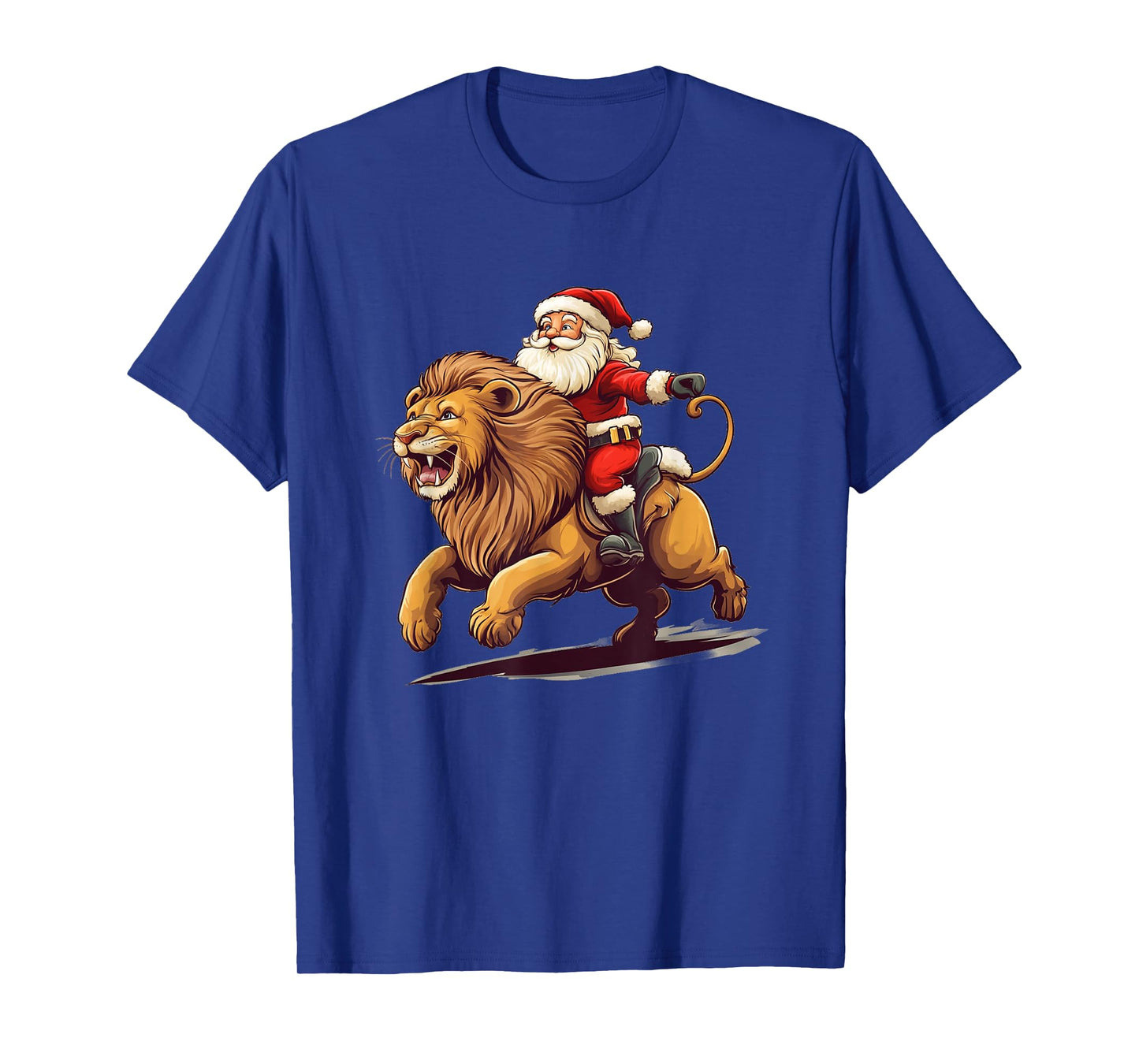 Festive Lion Ride with Santa Claus Leading The Way T-Shirt