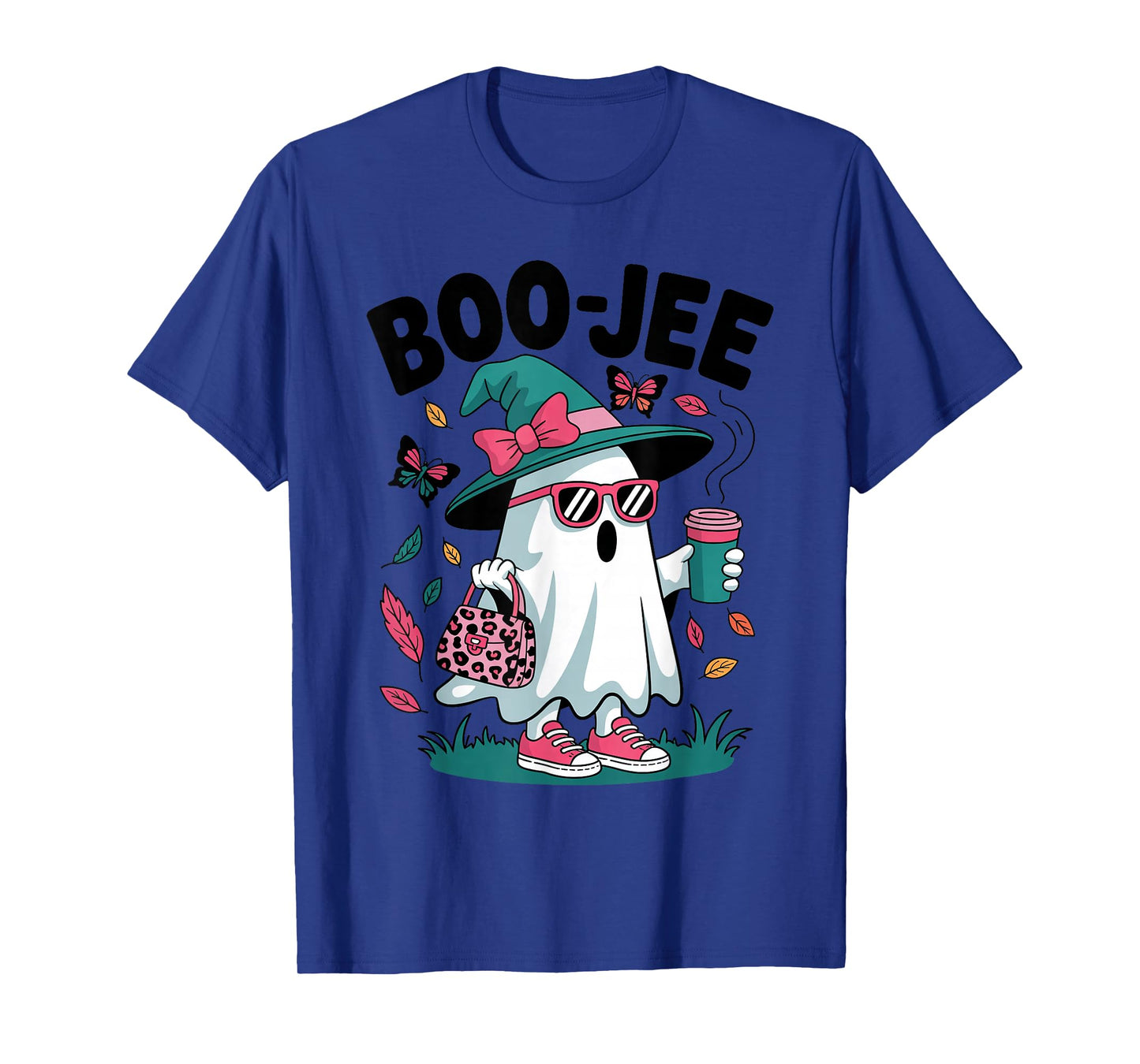 Boo-JEE Ghost Coffee Lover Leopard Print Halloween Witch Hat T-Shirt