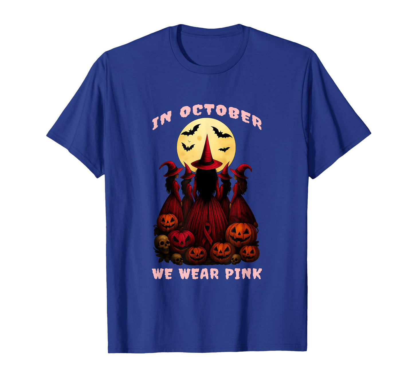 in October We Wear Pink Halloween Breast Cancer Awareness T-Shirt