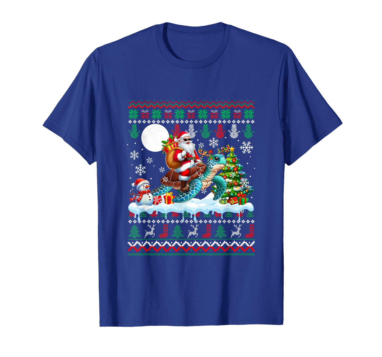 Santa Riding Reindeer Turtle Sweater Xmas Tree Snowman T-Shirt