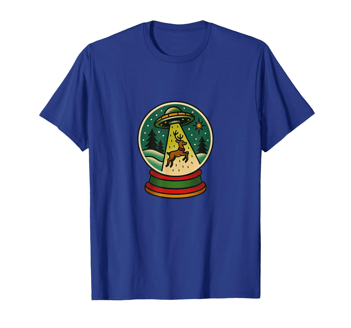 Snowglobe UFO Beaming Up Reindeer Funny Alien Christmas T-Shirt