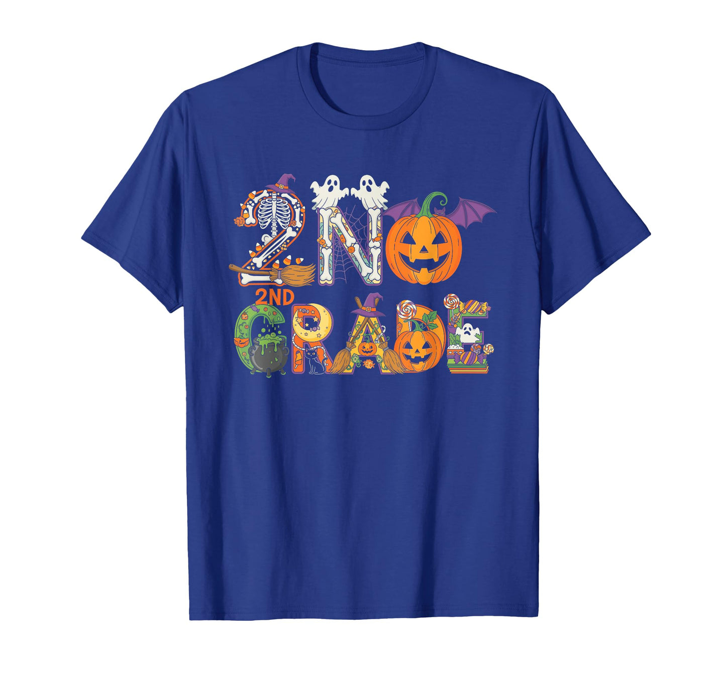 2nd Grade Pumpkin Ghost Skeleton Halloween Kids Mens Womens T-Shirt