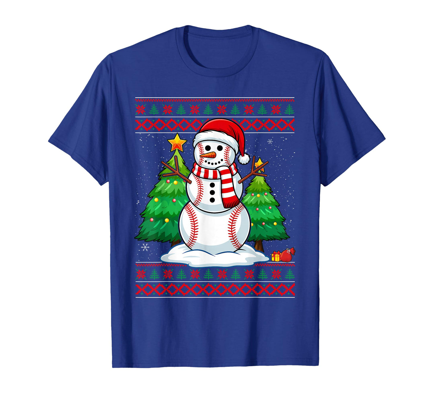 Christmas Baseball Snowman Reindeer in A Santa Hat Pajama T-Shirt