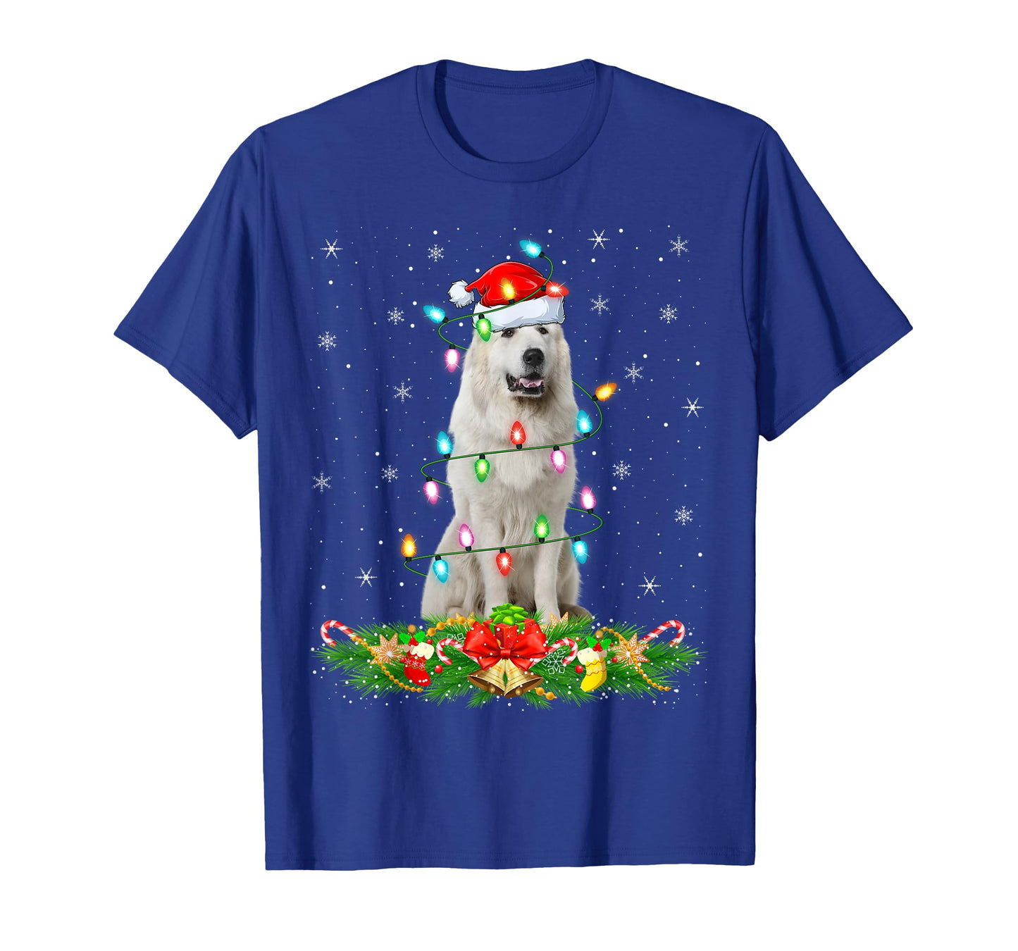 Great Pyrenees Dog Christmas Lights Funny Santa Hat Xmas T-Shirt