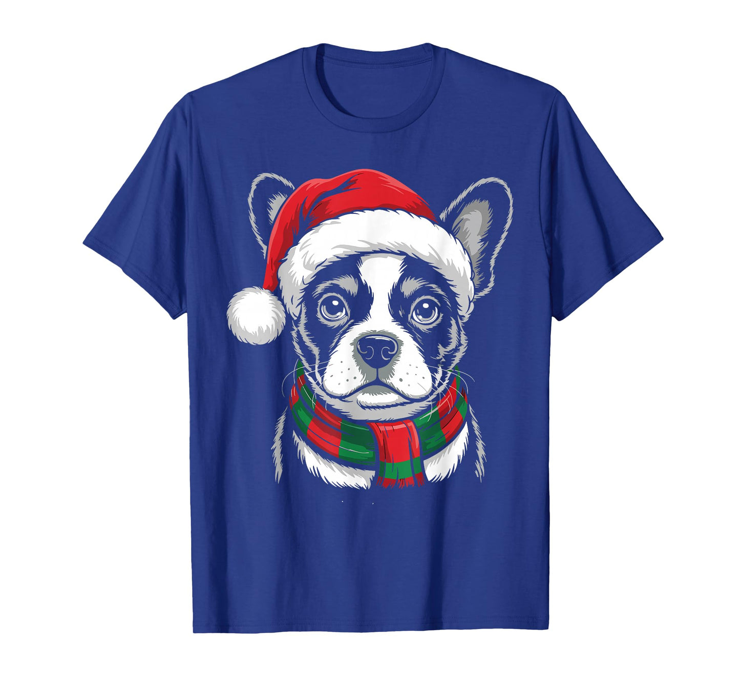 Frenchie Dog Xmas Santa Hat Scarf Christmas Costume T-Shirt