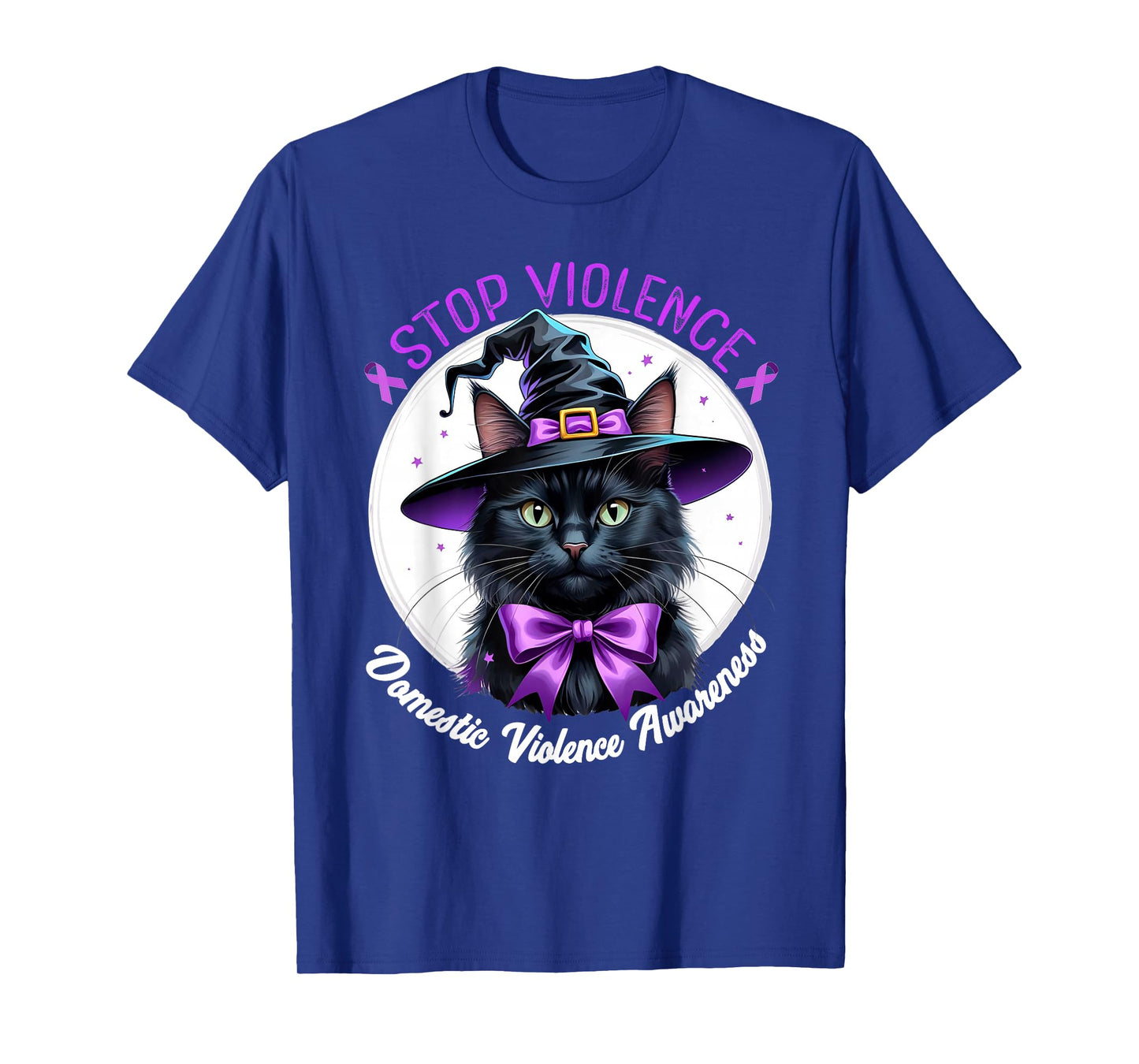Witch Cat Domestic Violence Awareness Purple Ribbon T-Shirt