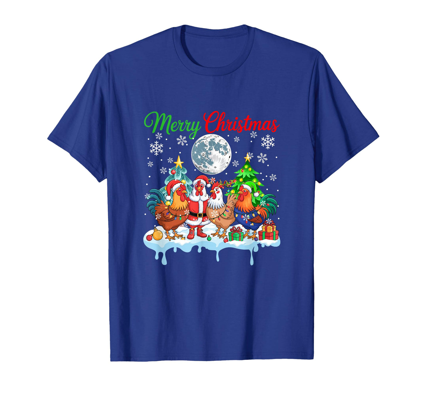 Merry Christmas Snow Group Santa Elf Reindeer Chickens Farm T-Shirt