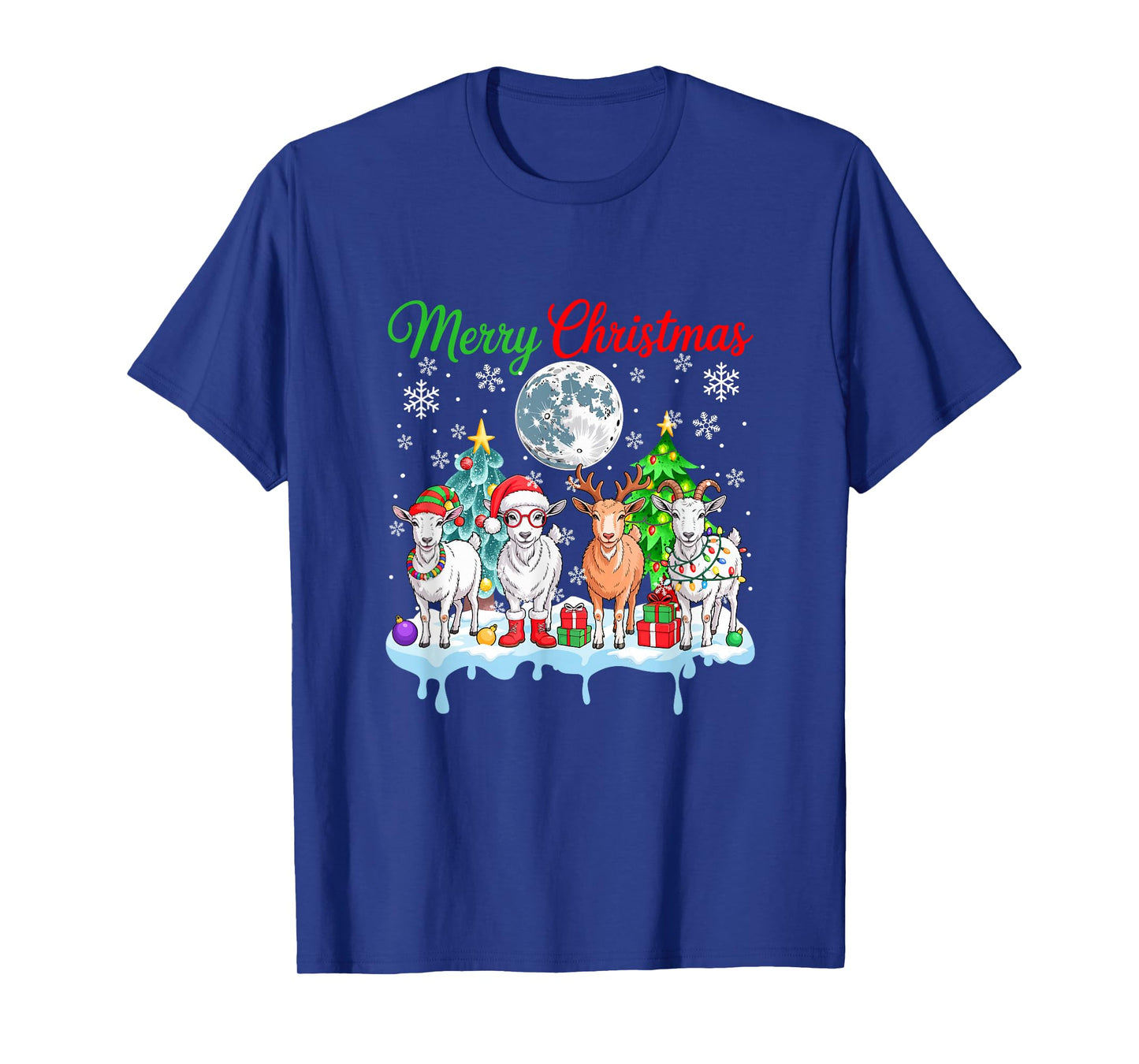 Merry Christmas Snow Group Santa Elf Reindeer Goats Farmer T-Shirt