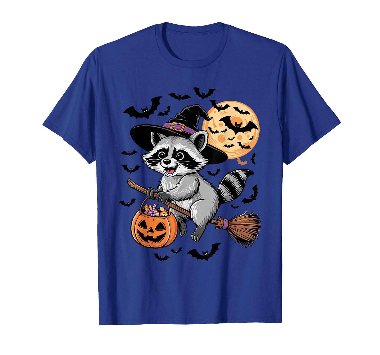 Cute Raccoon Halloween Witch Hat Jack-o-Lantern Candy Bucket T-Shirt
