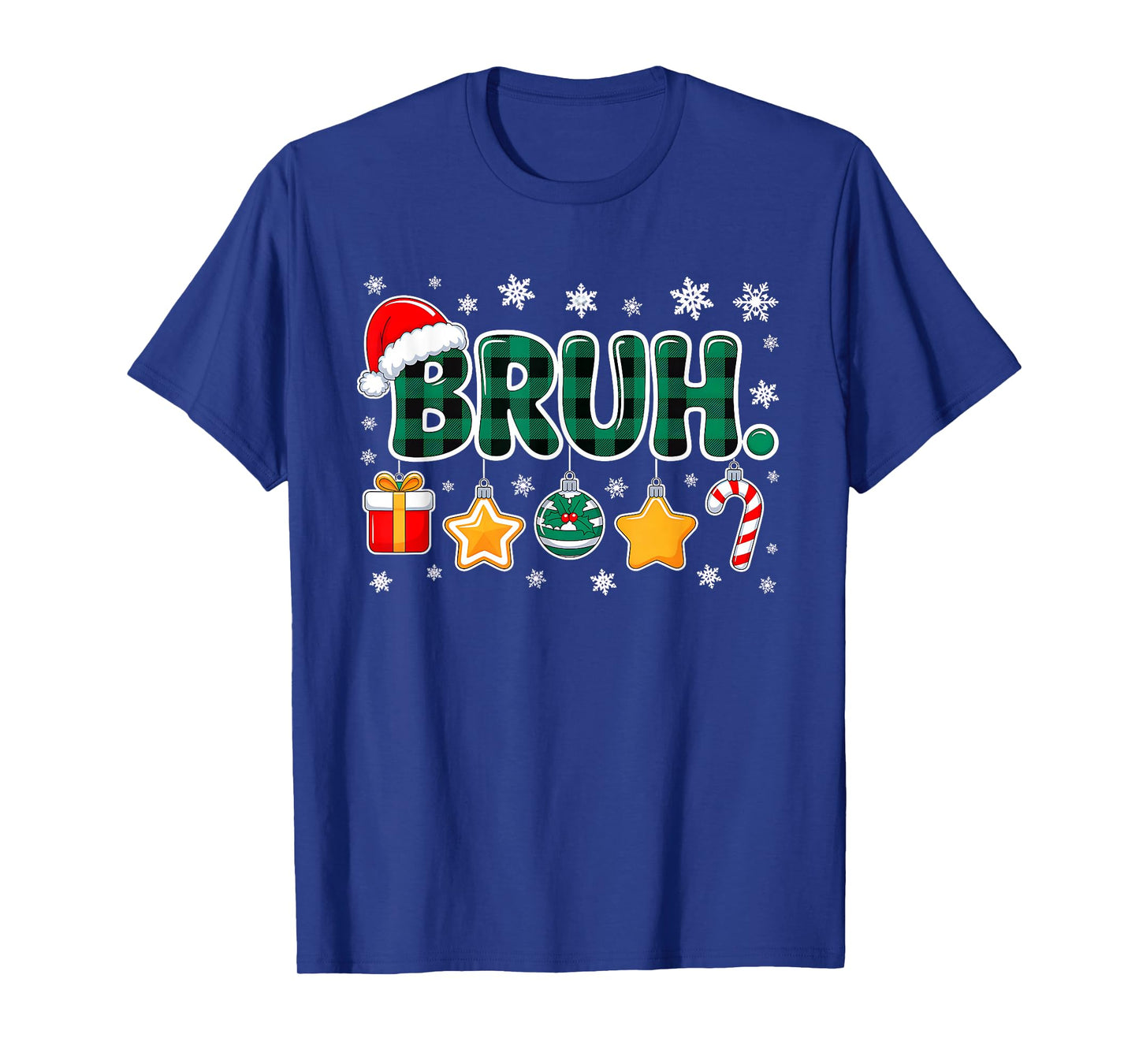 Bruh Funny Christmas Green Plaid Teens Boys Kid Xmas Pajamas T-Shirt