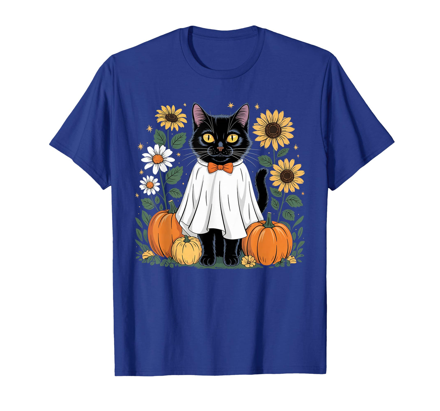 Womens Halloween Ghost Black Cat Ghost Halloween Girls T-Shirt