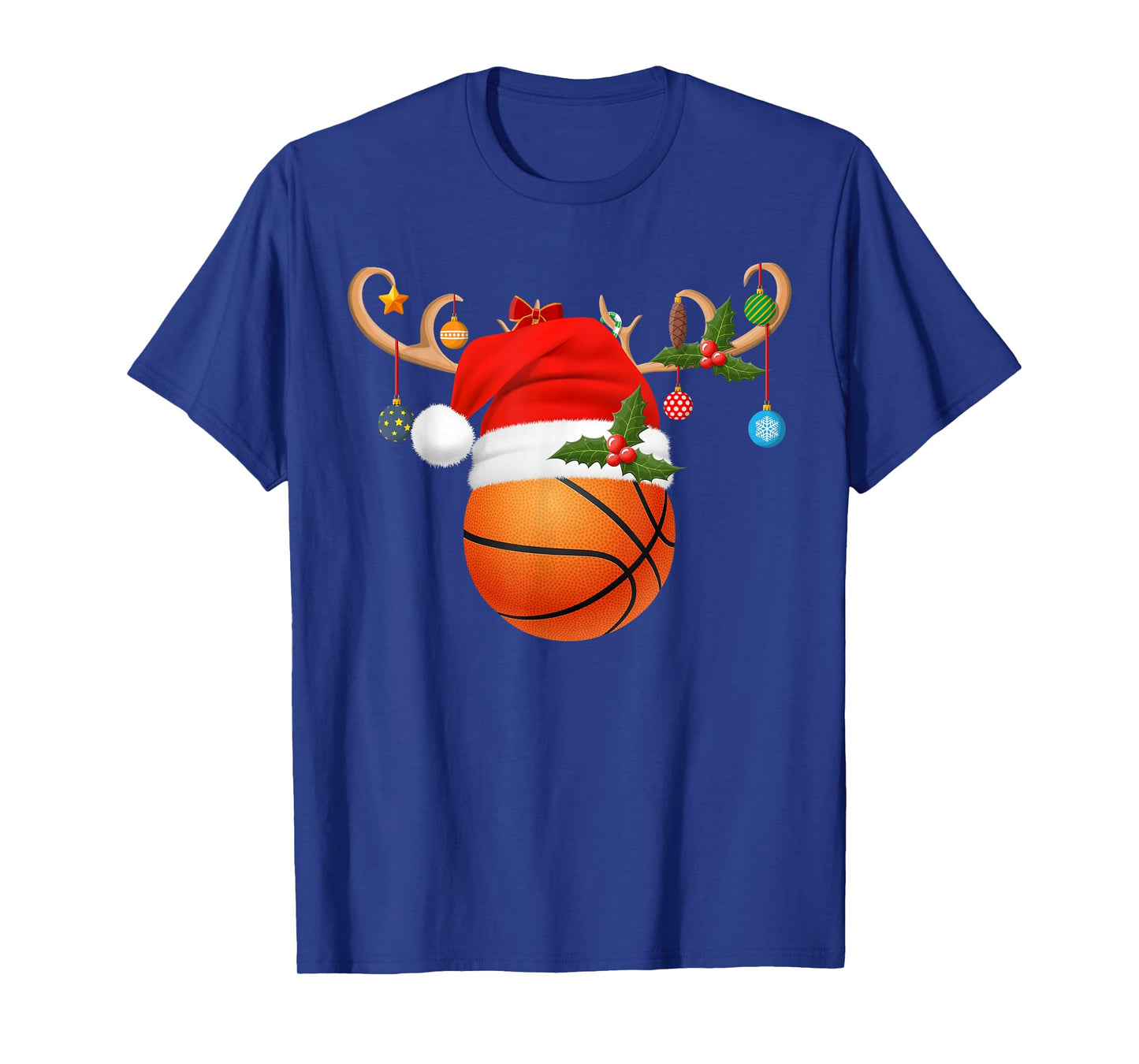Basketball Christmas Reindeer Santa Hat Sports Player Xmas T-Shirt