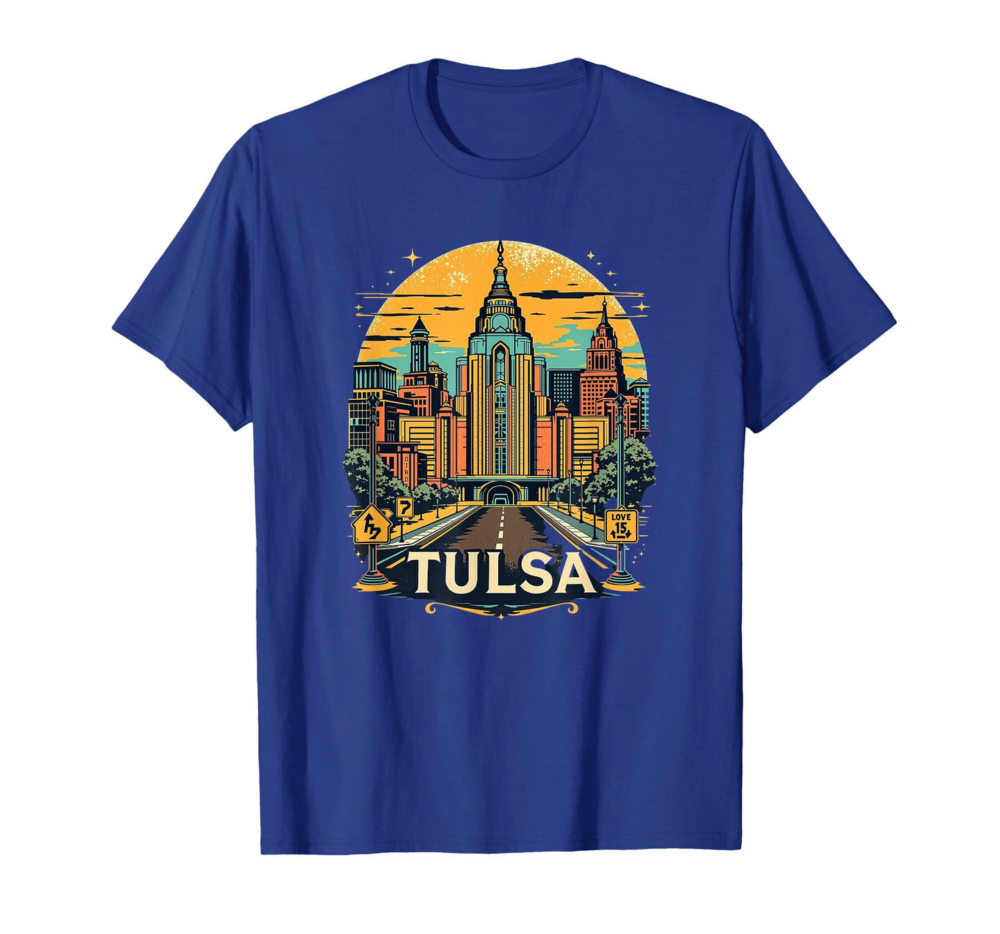 Vintage Tulsa Oklahoma Sunset Skyline Cityscape T-Shirt