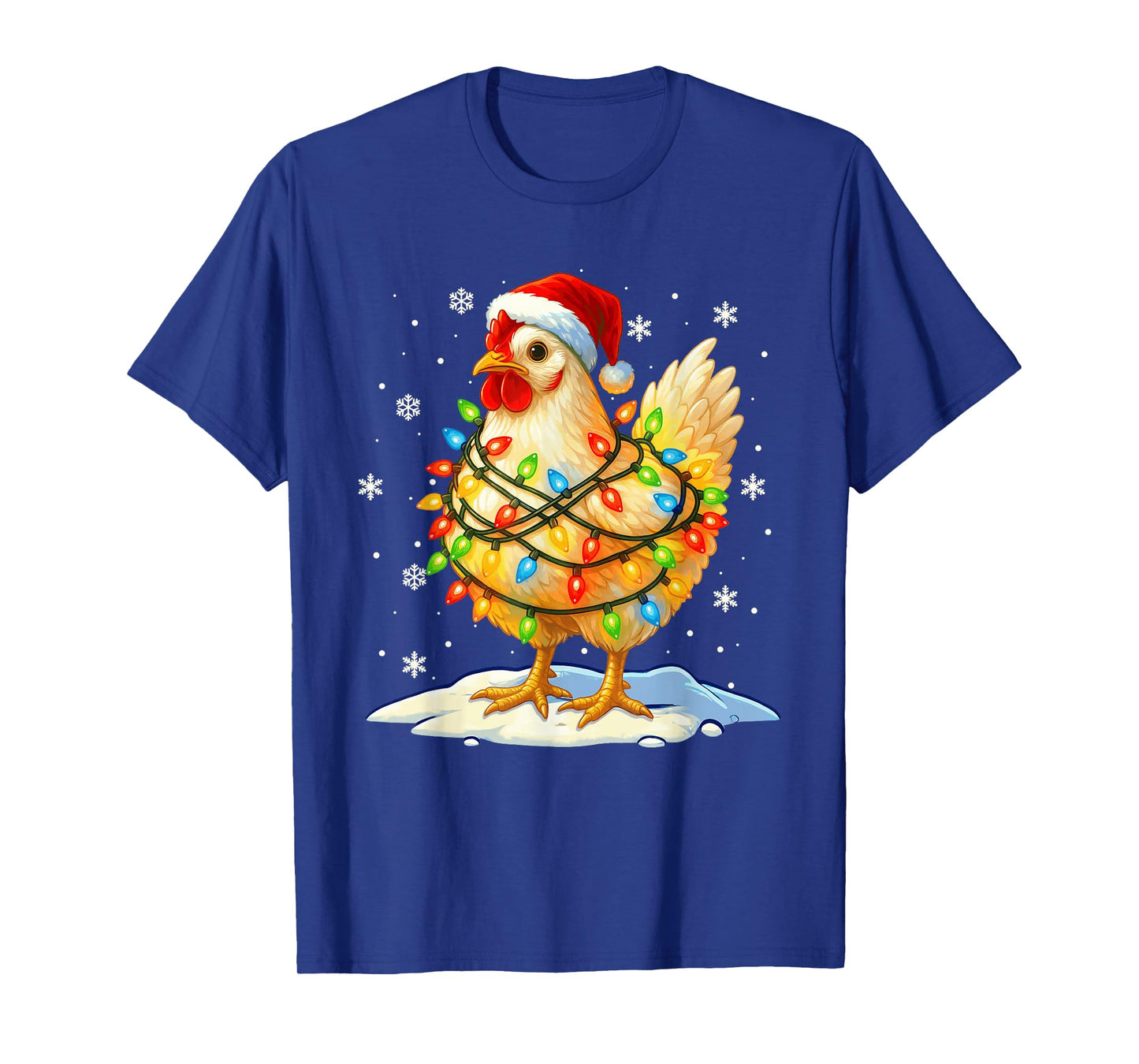 Funny Chicken Santa Hat Christmas Lights Xmas Pajamas Family T-Shirt