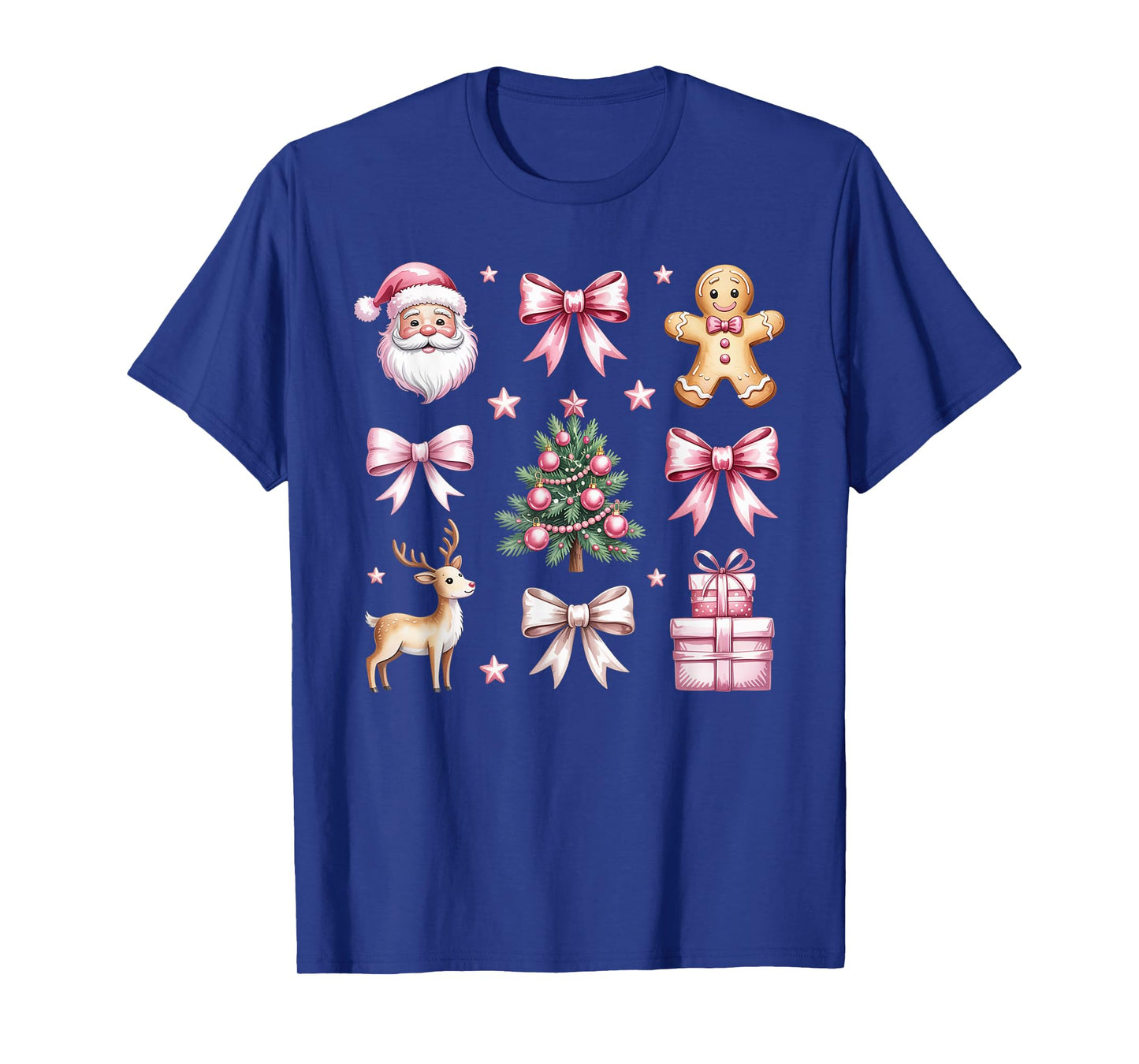 Cute Coquette Bow Pink Christmas Tree Santa Gingerbread Xmas T-Shirt