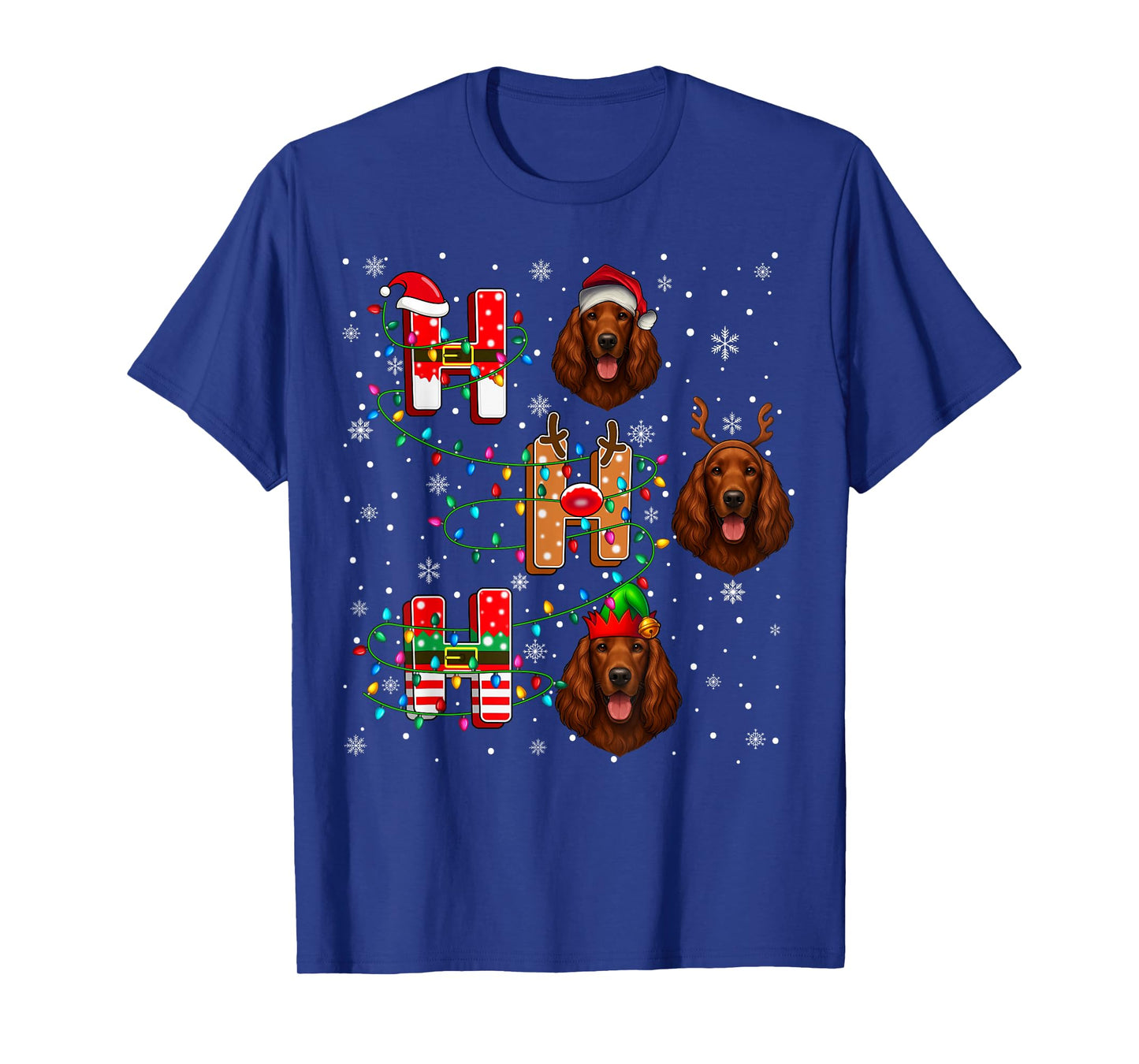 Ho Ho Santa Reindeer Hat Elf Matching Irish Setter Dog Xmas T-Shirt