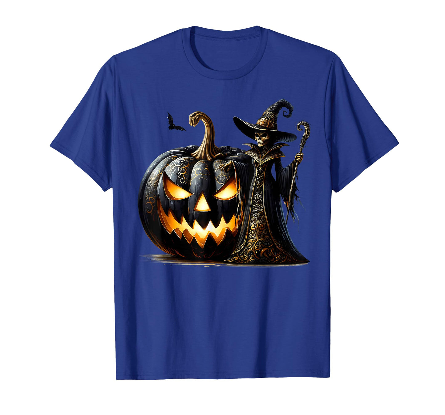 Spooky Halloween Skeleton Witch with Creepy Black Pumpkin T-Shirt