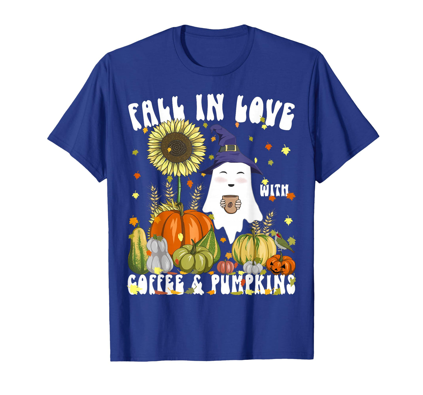 Fall in Love with Coffee & Pumpkins Witch Ghost Halloween T-Shirt