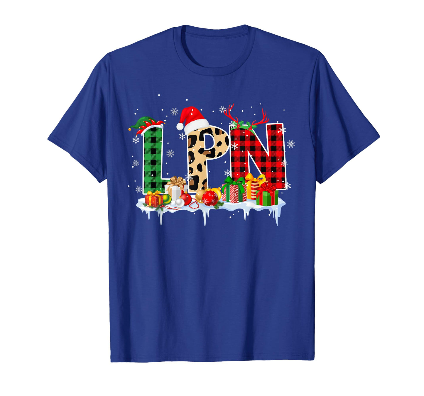 Leopard Red Plaid LPN Nursing Santa Hat Reindeer Christmas T-Shirt