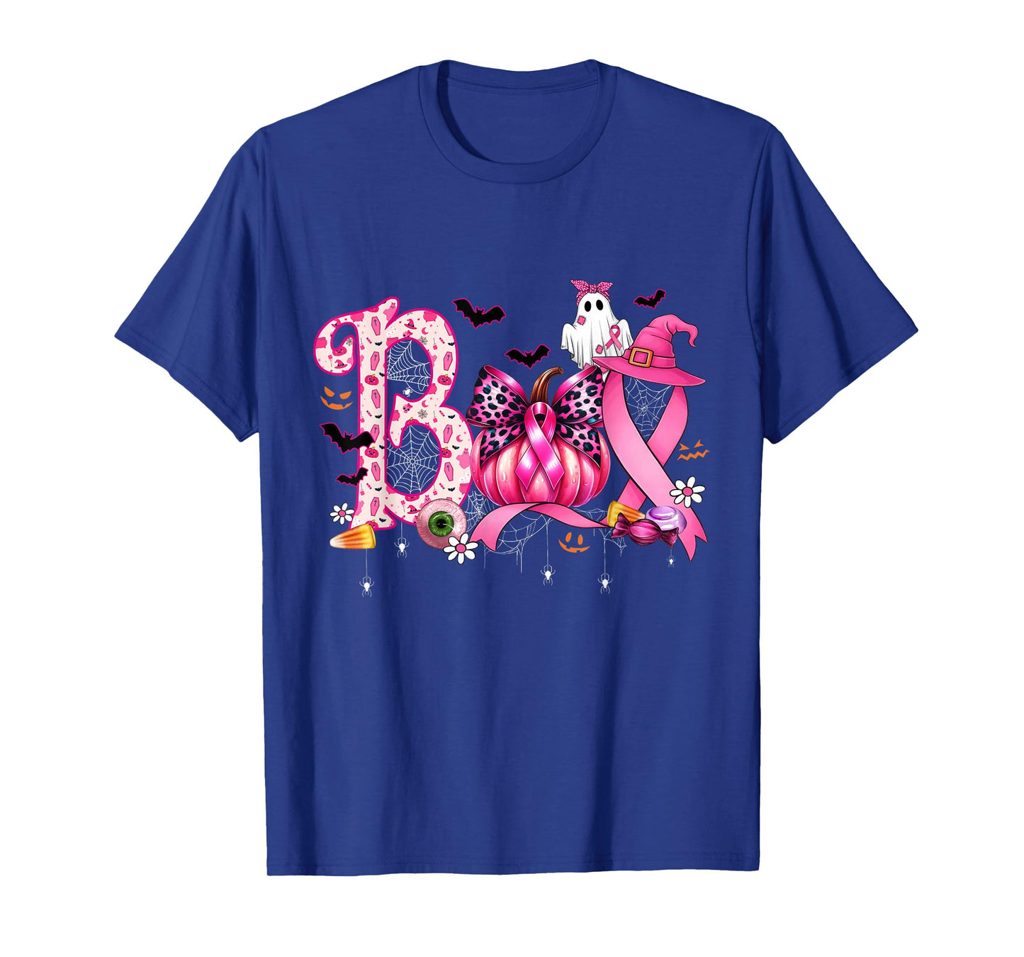 Boo Halloween Pumpkin Pink Ribbon Witch Breast Cancer T-Shirt