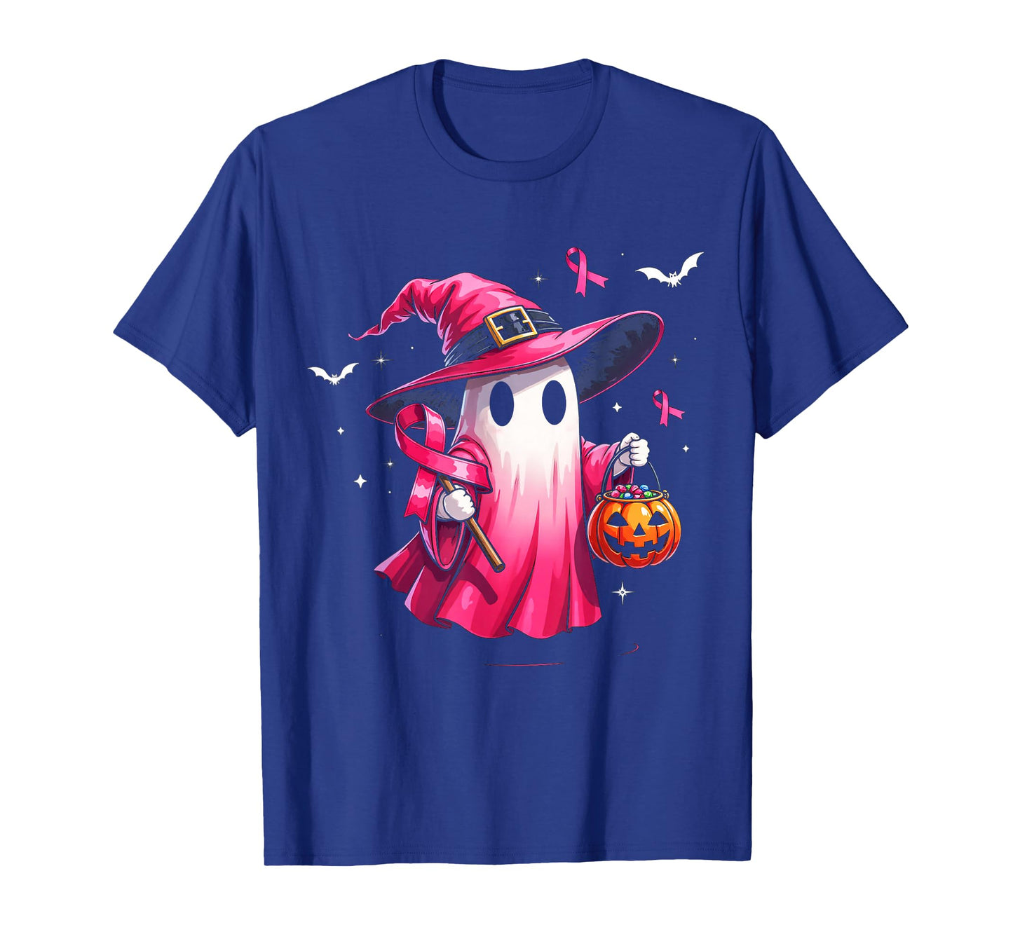 Cute Pink Ghost with Witch Hat Breast Cancer Awareness 2025 T-Shirt
