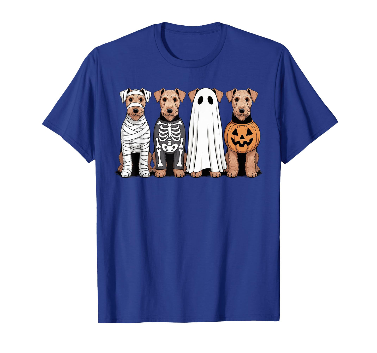 Spooky Ghost Airedale Terrier Pumpkin Halloween Dog Skeleton T-Shirt