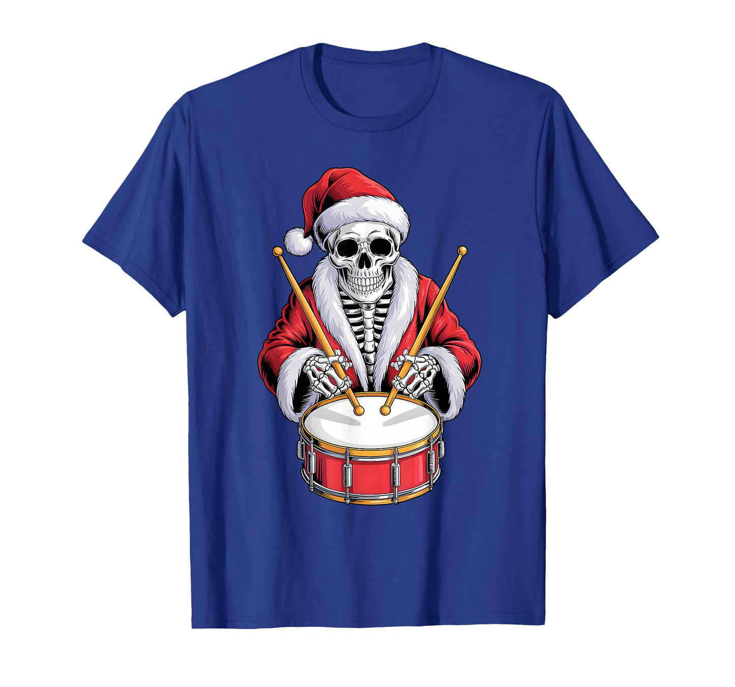 Santa Skeleton Playing Drum Percussionist Drummer Christmas T-Shirt