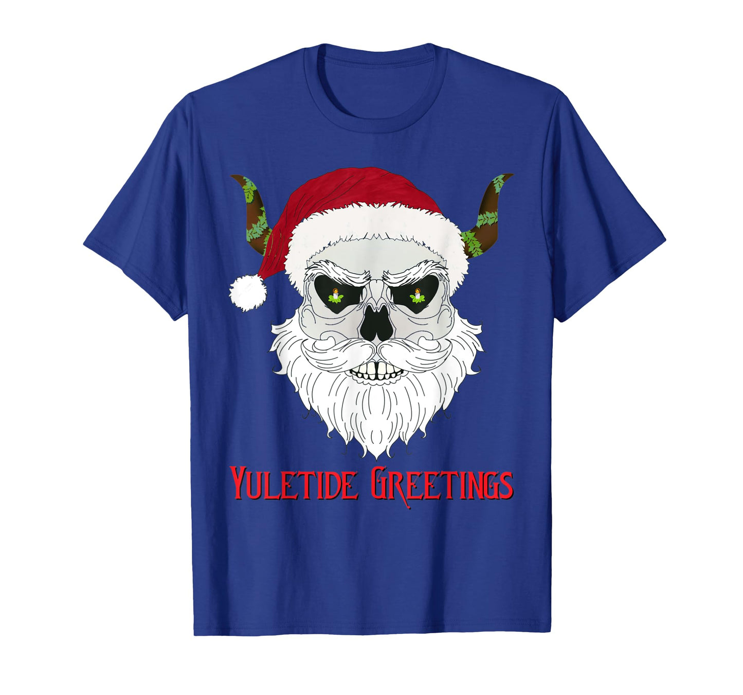 Dark Yuletide Skull Santa Design in Red, White, and Black T-Shirt