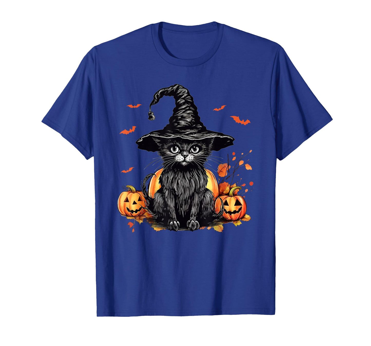 Vintage Scary Black Cat Witch Hat Halloween Costume Women T-Shirt