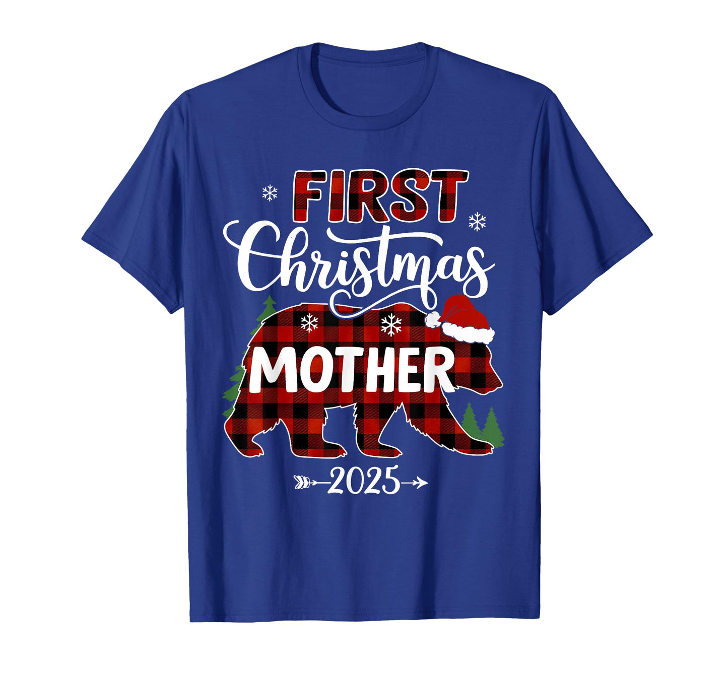 Pregnancy First Christmas Mother Red Plaid Bear Santa 2025 T-Shirt