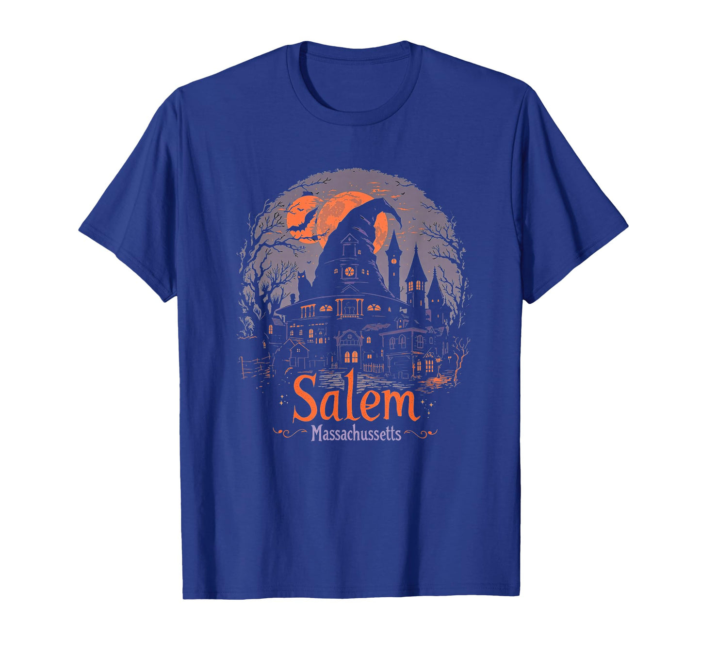 Vintage Salem Massachusetts Halloween Skyline Cityscape T-Shirt
