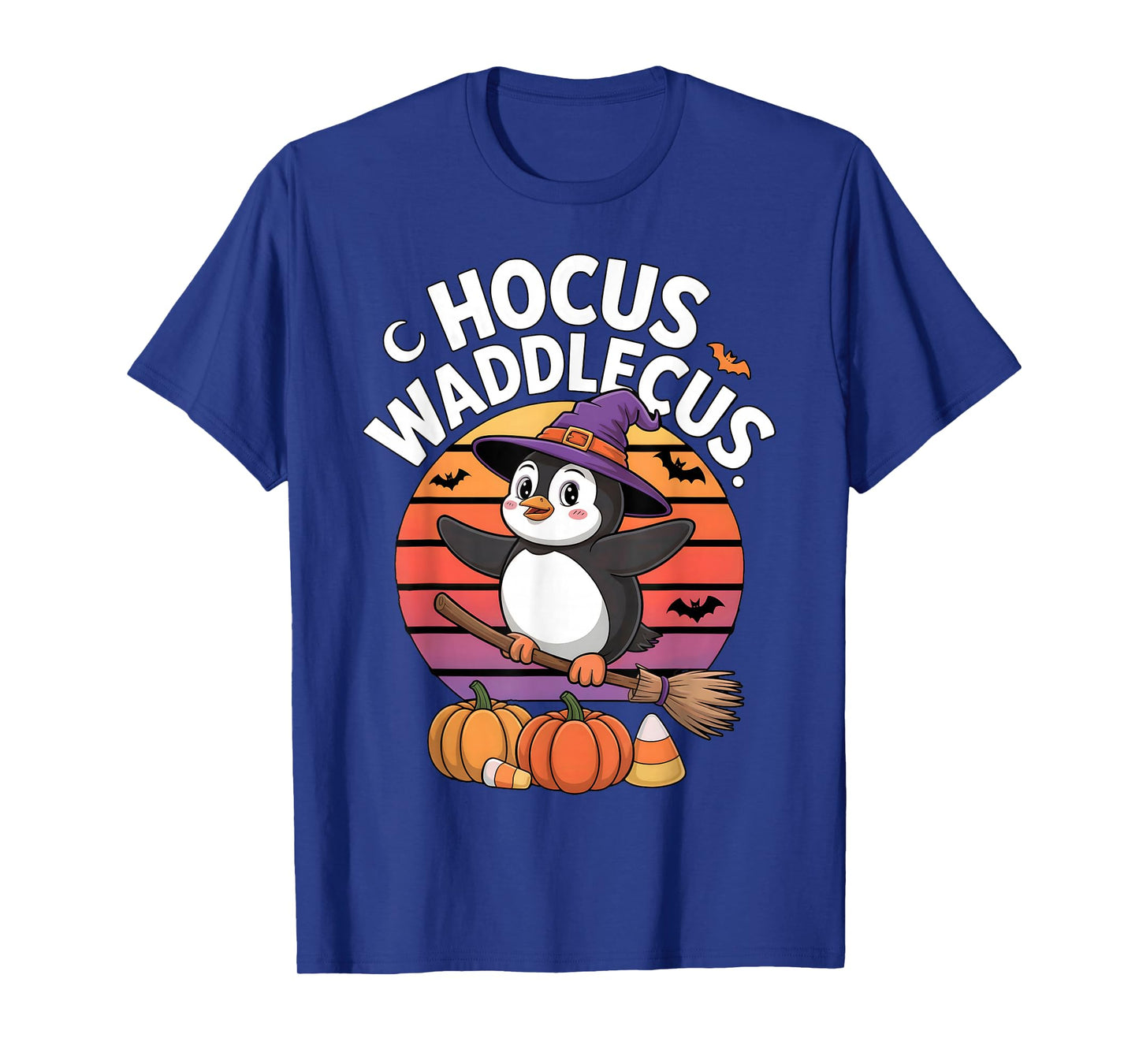Hocus Hootcus Owl Witch Hat Broom Pumpkin Bat Halloween Kids T-Shirt