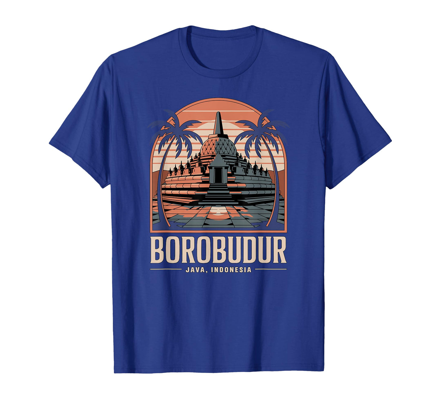 Retro Borobudur Java Indonesia, Fun Sunset and Temple T-Shirt