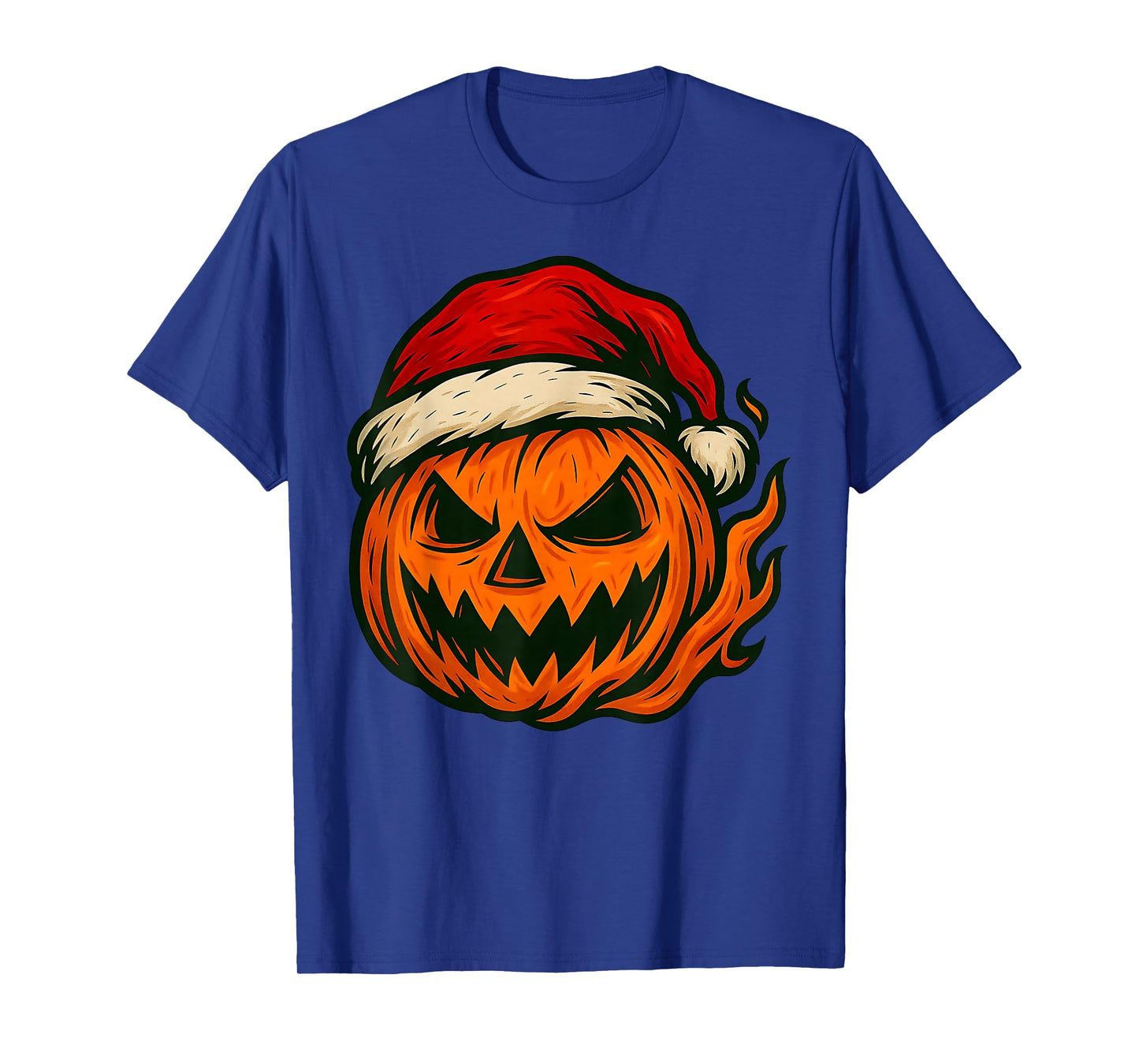 Halloween Pumpkin Santa Hat Spooky Christmas Creepy Vibes T-Shirt