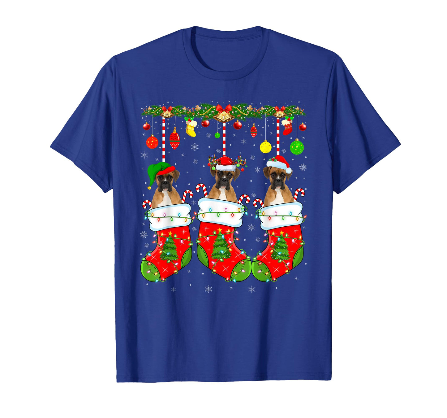 Boxer Dog in Christmas Socks Funny Pet Dog Lover Xmas T-Shirt