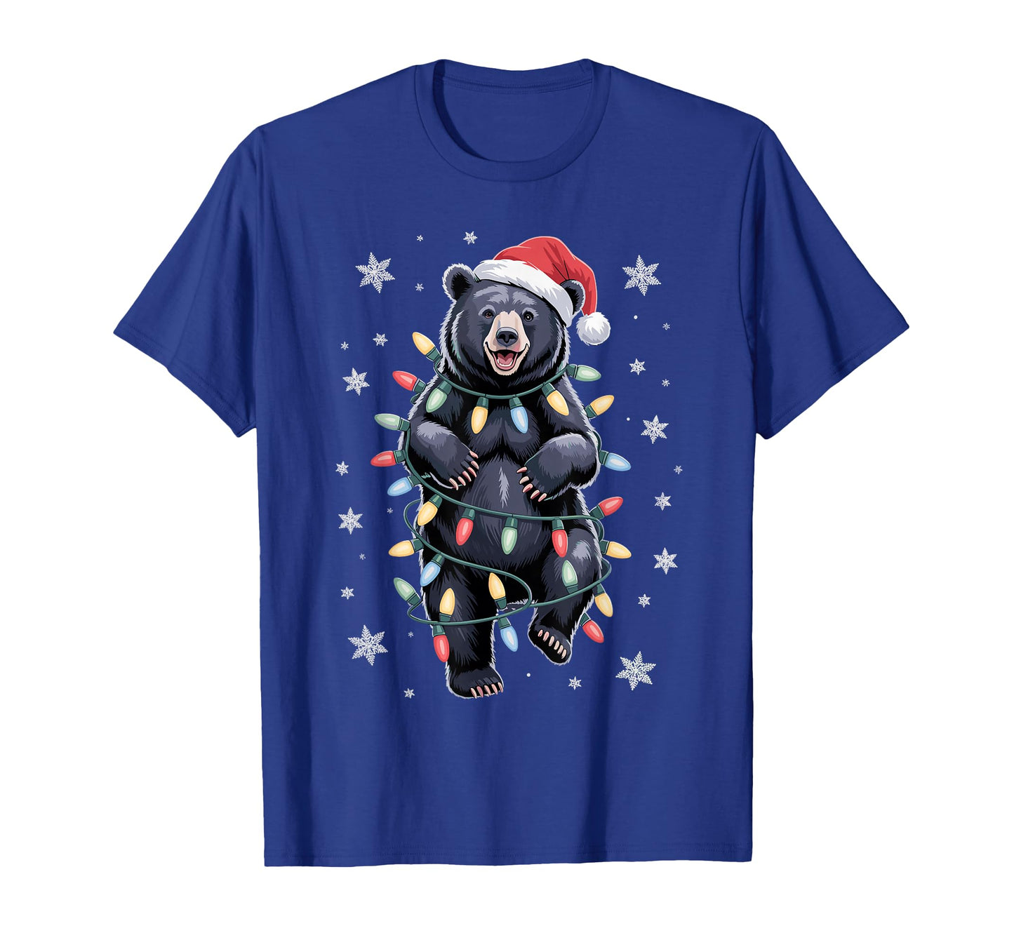 Christmas Bear Santa Hat Holiday Black Winter Vibes Funny T-Shirt