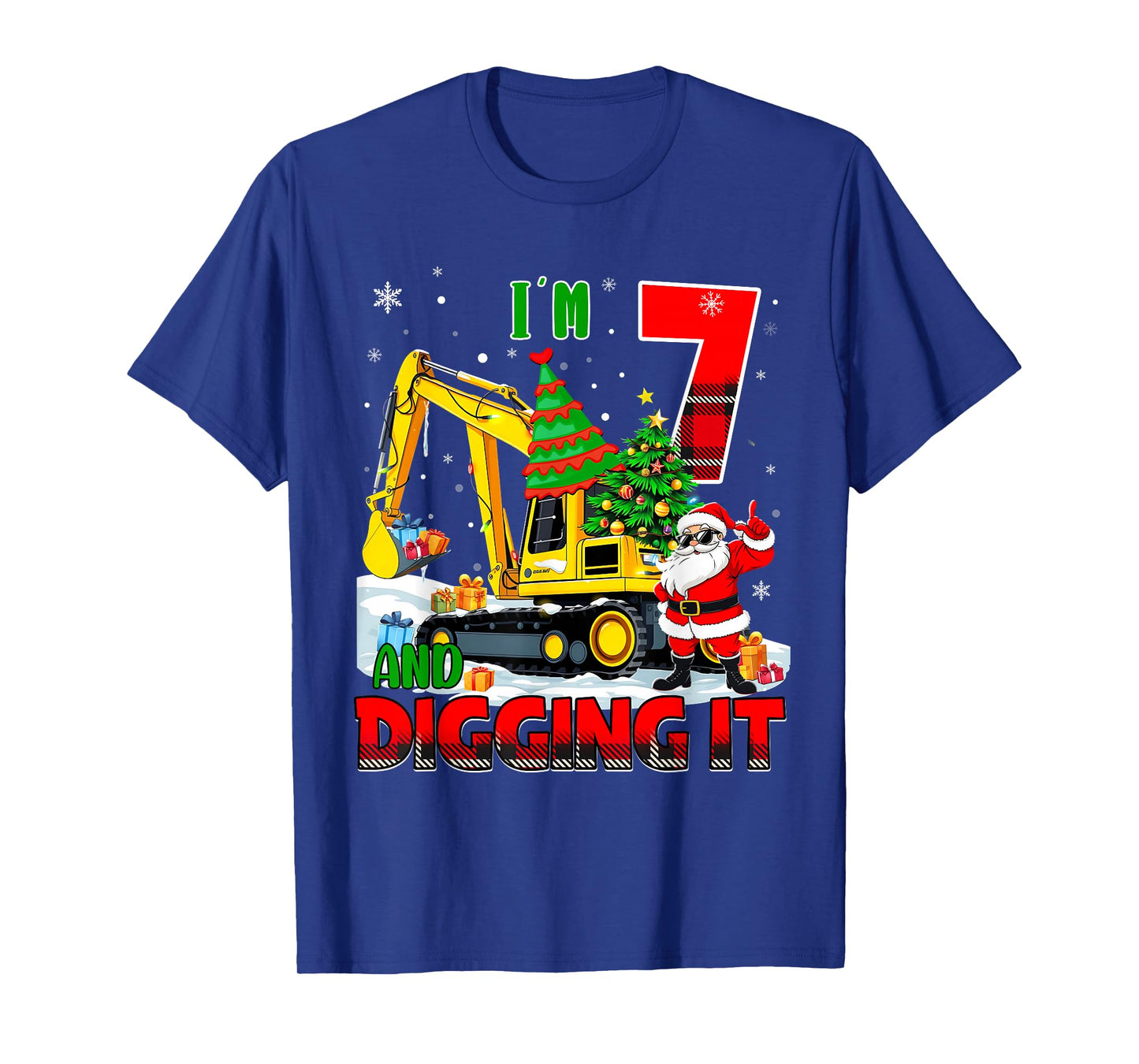 I'm 7 Construction 7th Birthday Kid Boy Xmas Excavator Santa T-Shirt