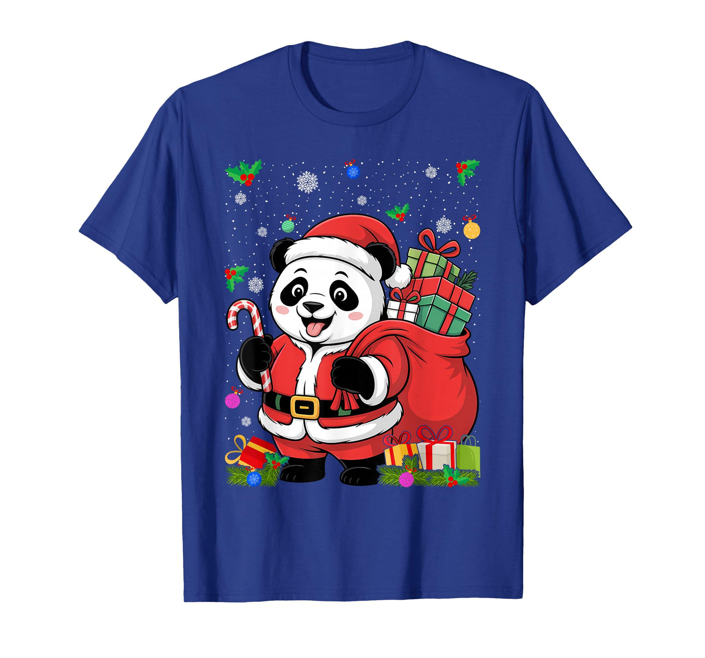 Panda Christmas Santa Hat Xmas Kids Boys Girls T-Shirt