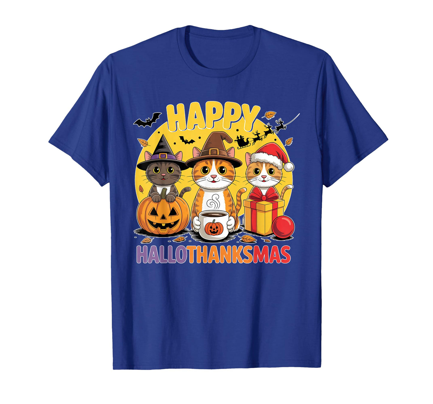 Cat Hallothanksmas Kitten Halloween Thanksgiving Christmas T-Shirt