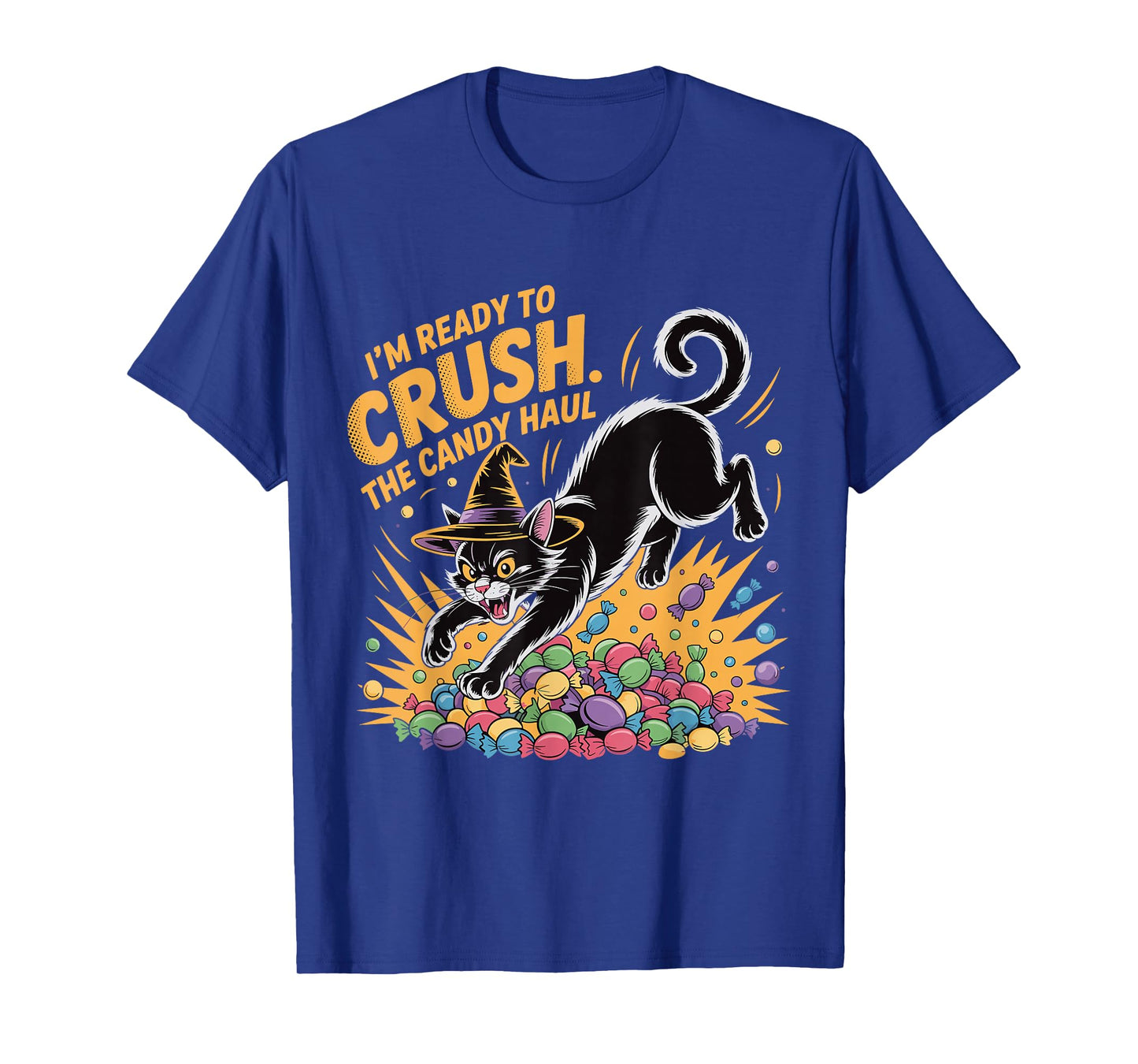 Crush The Candy Haul Funny Halloween Black Cat T-Shirt