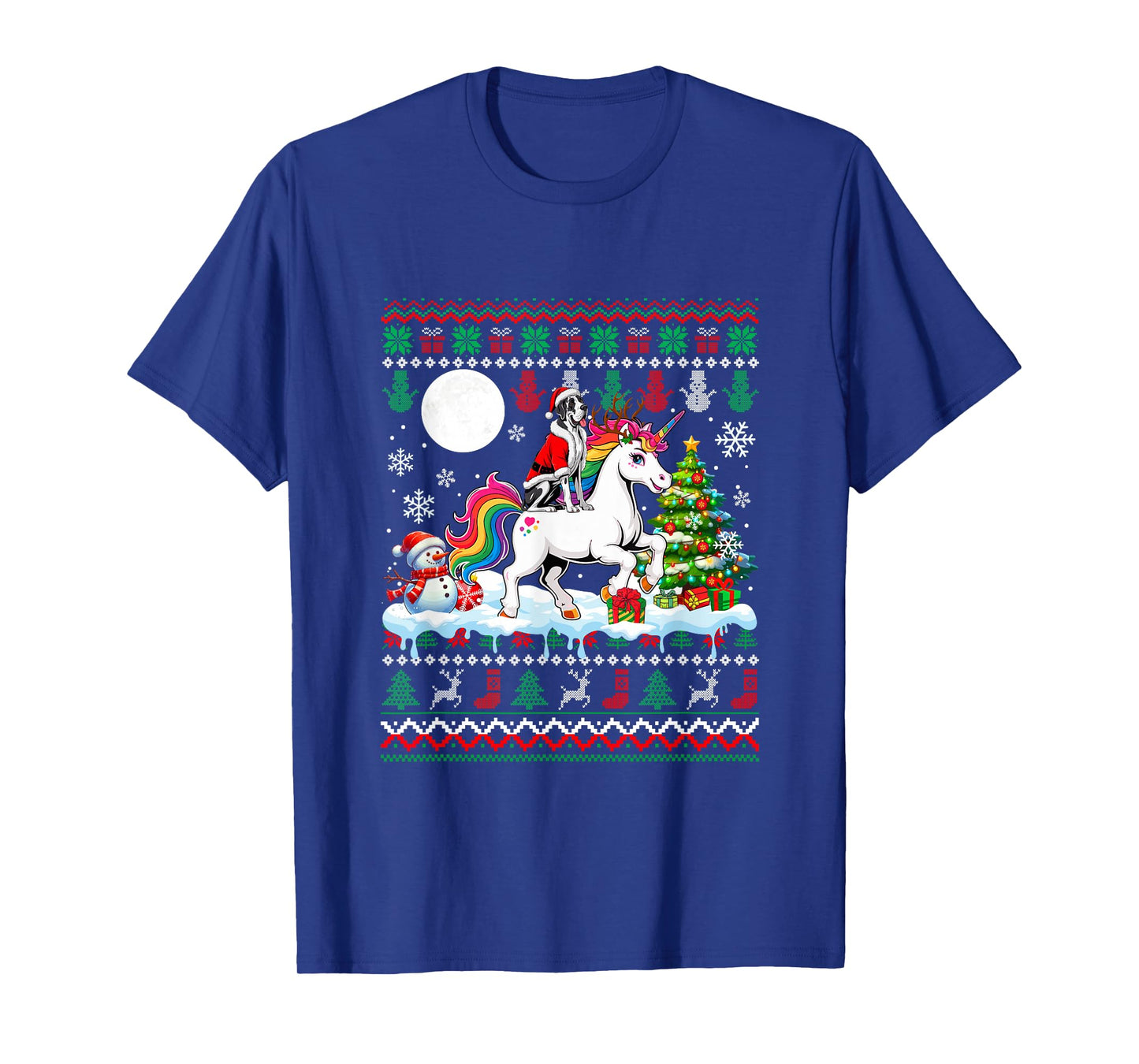 Santa Great Dane Riding Unicorn Sweater Christmas Owner Kids T-Shirt