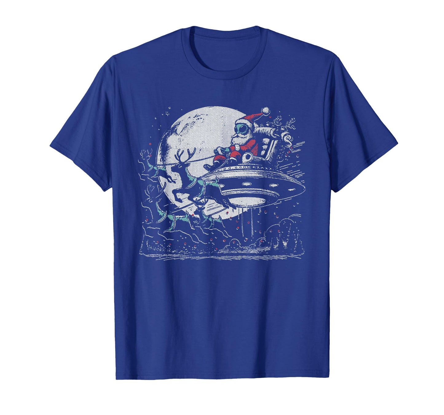 Alien Santa in UFO with Reindeer - Christmas Sci-Fi T-Shirt