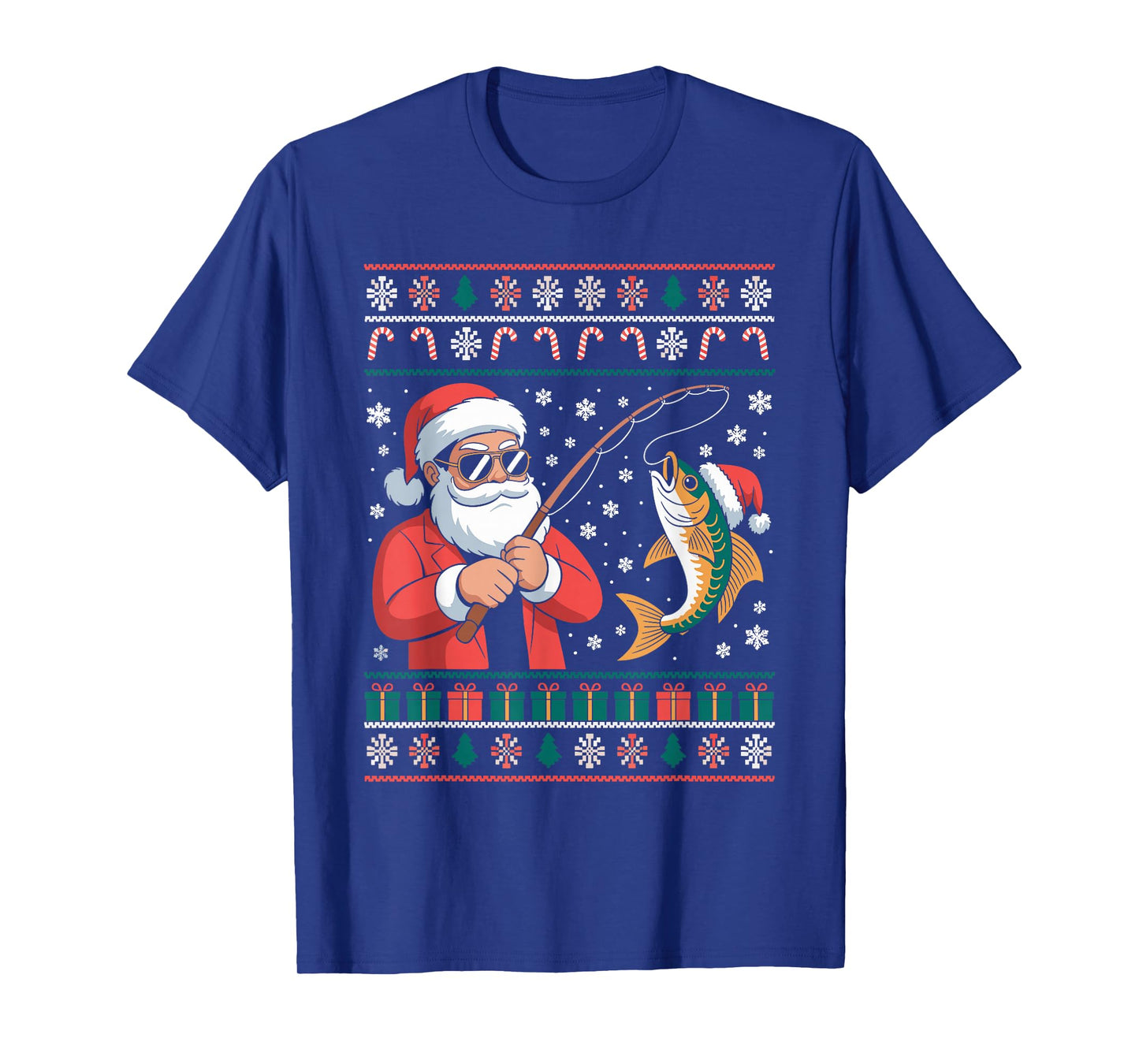 Funny Santa Claus Fishing Ugly Christmas Sweater Fisherman T-Shirt