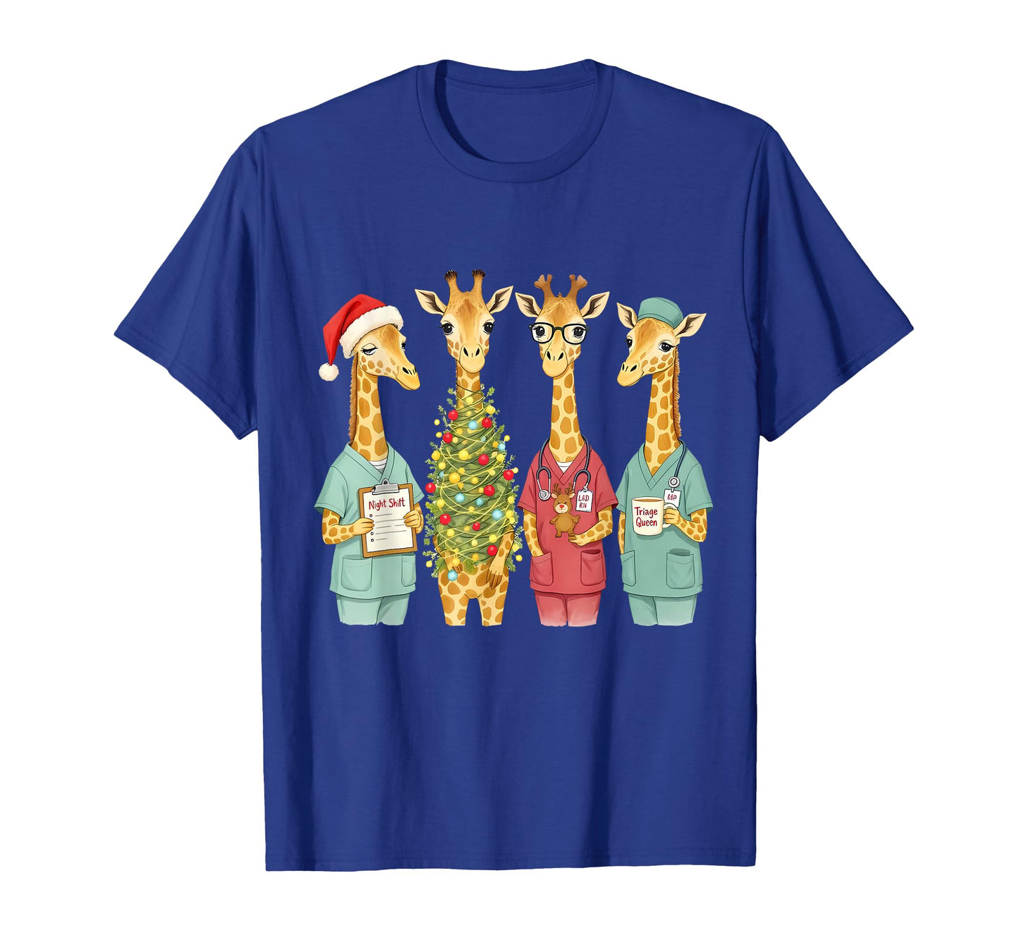 Christmas Nurse Giraffe Hat Santa Holiday Nursing Team PEDS T-Shirt